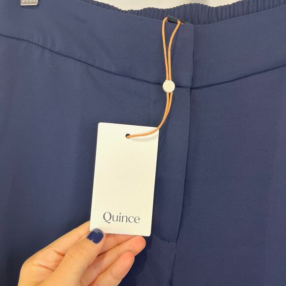 NWT QUINCE Stretch Crepe Ankle Pants Zip Fly Elastic Waist Navy Blue Size 4 - Picture 3 of 12